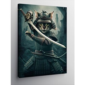 Kanvas Tablo Samuray Kılıçlı Kedi 70x100 cm