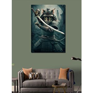 Kanvas Tablo Samuray Kılıçlı Kedi 70x100 cm