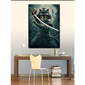 Kanvas Tablo Samuray Kılıçlı Kedi 70x100 cm