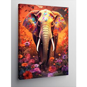 Kanvas Tablo Çiçekler Ve Fil 100x140 cm