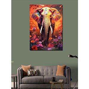 Kanvas Tablo Çiçekler Ve Fil 100x140 cm