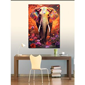 Kanvas Tablo Çiçekler Ve Fil 100x140 cm