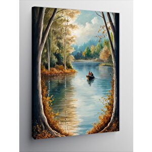 Kanvas Tablo Sonbaharda Göl Ve Balık Avı 50x70 cm