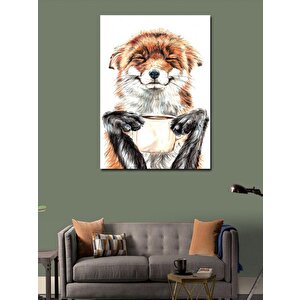 Kanvas Tablo Kahve İçen Mutlu Köpek 50x70 cm