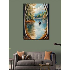 Kanvas Tablo Sonbaharda Göl Ve Balık Avı 70x100 cm