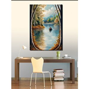 Kanvas Tablo Sonbaharda Göl Ve Balık Avı 70x100 cm
