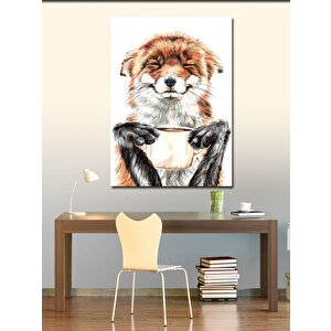 Kanvas Tablo Kahve İçen Mutlu Köpek 70x100 cm