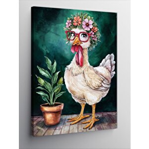 Kanvas Tablo Beyaz Tavuk Ve Çiçek 100x140 cm