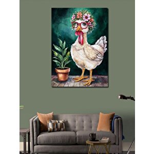 Kanvas Tablo Beyaz Tavuk Ve Çiçek 100x140 cm