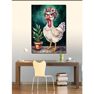 Kanvas Tablo Beyaz Tavuk Ve Çiçek 100x140 cm