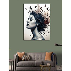 Kanvas Tablo Uçan Kuşlar Ve Kadın 70x100 cm