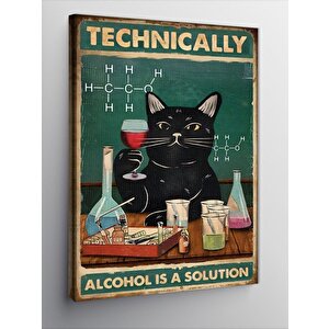 Kanvas Tablo Alkol Bir Çözümdür Kara Kedi 50x70 cm