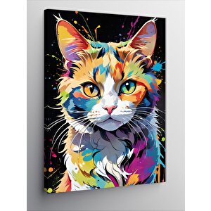 Kanvas Tablo Renkli Kedi 100x140 cm