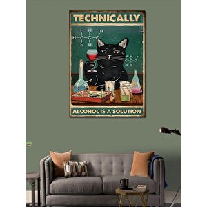 Kanvas Tablo Alkol Bir Çözümdür Kara Kedi 100x140 cm
