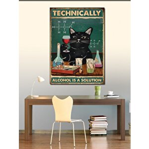 Kanvas Tablo Alkol Bir Çözümdür Kara Kedi 100x140 cm