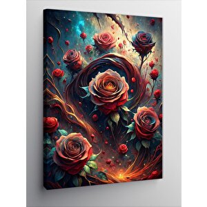 Kanvas Tablo Kırmızı Güller Ve Aslan 100x140 cm