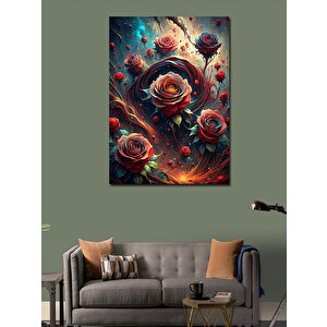 Kanvas Tablo Kırmızı Güller Ve Aslan 100x140 cm