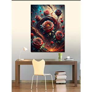 Kanvas Tablo Kırmızı Güller Ve Aslan 100x140 cm