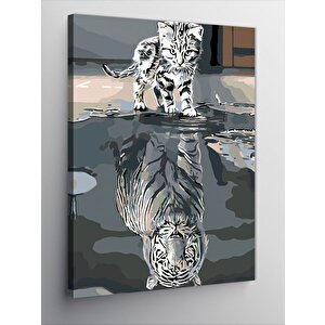Kanvas Tablo Kaplan Olmayı Düşleyen Yavru Kedi 50x70 cm