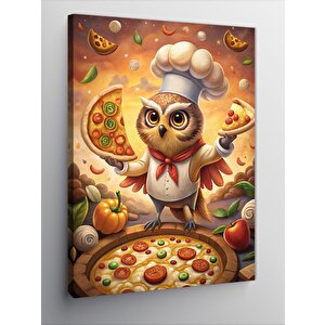 Kanvas Tablo Pizza Yapan Şef Baykuş 100x140 cm