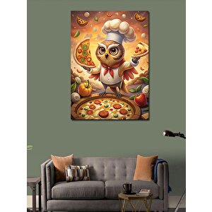 Kanvas Tablo Pizza Yapan Şef Baykuş 100x140 cm