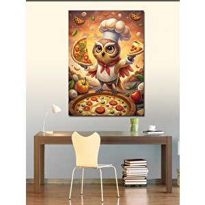 Kanvas Tablo Pizza Yapan Şef Baykuş 50x70 cm