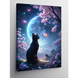 Kanvas Tablo Ormandaki Kedi Ve Kelebek 50x70 cm