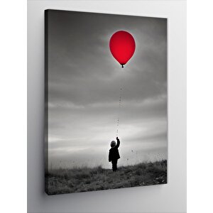 Kanvas Tablo Kırmızı Uçan Balonlu Çocuk 70x100 cm