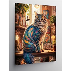 Kanvas Tablo Renkli Kedi 100x140 cm