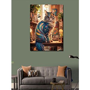 Kanvas Tablo Renkli Kedi 100x140 cm