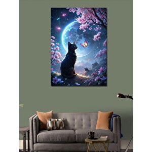 Kanvas Tablo Ormandaki Kedi Ve Kelebek 70x100 cm