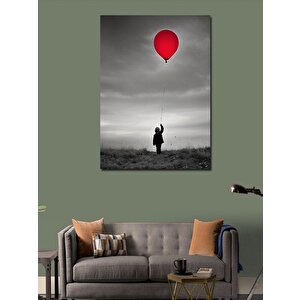 Kanvas Tablo Kırmızı Uçan Balonlu Çocuk 100x140 cm