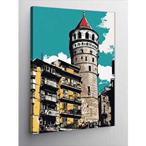 Kanvas Tablo İstanbul Galata Kulesi Çizimi 70x100 cm