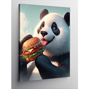 Kanvas Tablo Hamburger Yiyen Sevimli Panda 70x100 cm