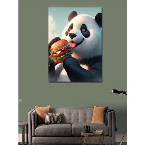 Kanvas Tablo Hamburger Yiyen Sevimli Panda 70x100 cm
