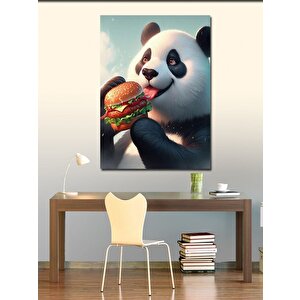 Kanvas Tablo Hamburger Yiyen Sevimli Panda 70x100 cm