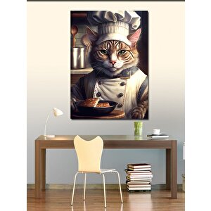 Kanvas Tablo Aşçı Obur Kedi