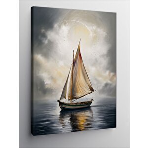 Kanvas Tablo Beyaz Yelkenli  Kayık 50x70 cm