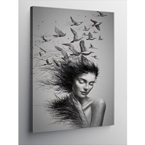 Kanvas Tablo Kadın Ve Kuşlar 50x70 cm