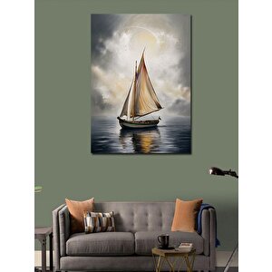 Kanvas Tablo Beyaz Yelkenli  Kayık 100x140 cm