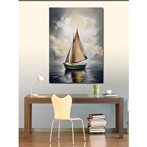 Kanvas Tablo Beyaz Yelkenli  Kayık 100x140 cm