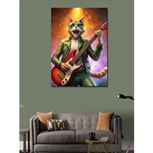 Kanvas Tablo Bas Gitar Çalan Kedi 70x100 cm