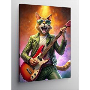 Kanvas Tablo Bas Gitar Çalan Kedi 50x70 cm