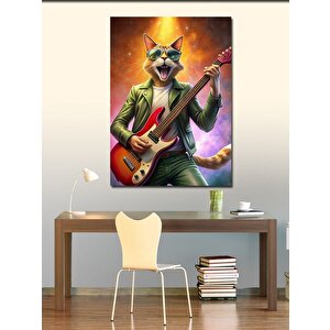 Kanvas Tablo Bas Gitar Çalan Kedi 50x70 cm