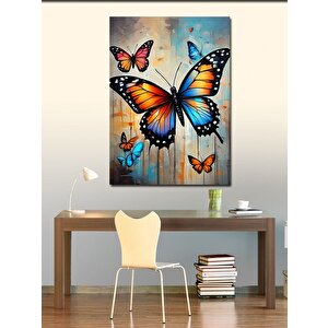 Kanvas Tablo Eski Fon Renkli Kelebekler 70x100 cm