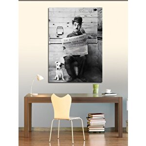 Kanvas Tablo Charlie Chapline Ve Köpek 70x100 cm