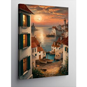 Kanvas Tablo Gün Batımı Ve Sahil Evi Manzarası 50x70 cm