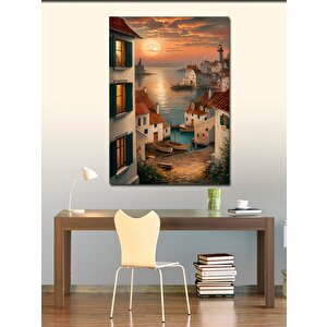 Kanvas Tablo Gün Batımı Ve Sahil Evi Manzarası 50x70 cm