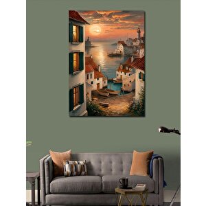 Kanvas Tablo Gün Batımı Ve Sahil Evi Manzarası 100x140 cm