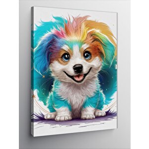 Kanvas Tablo Renkli Tüylü Köpek Yavrusu 50x70 cm